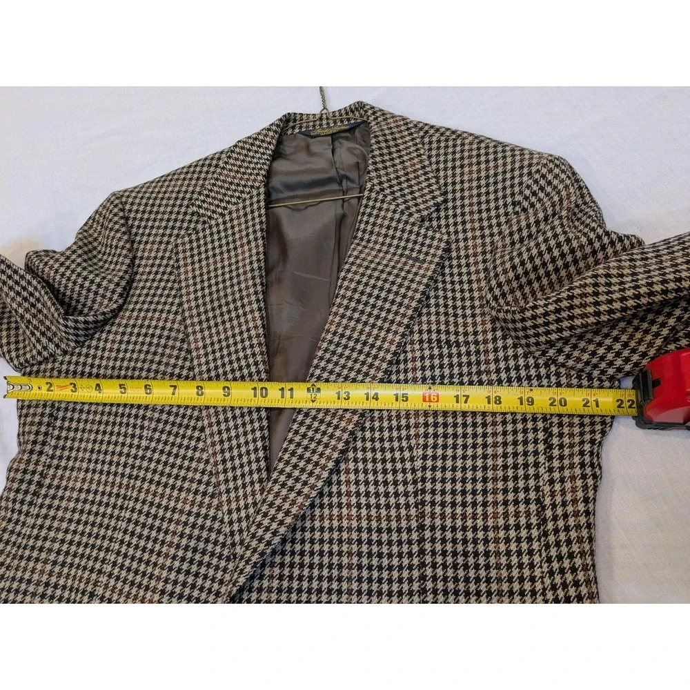Vintage Brooks Brothers Blazer Men 43 Brown Houndstooth Tweed Sport Coat 80s USA